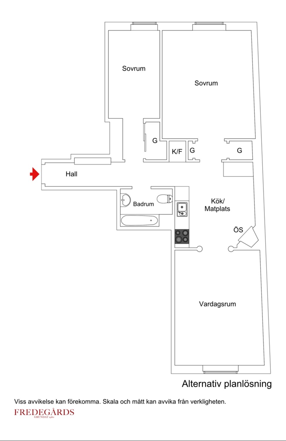 Planlösning för Kungsholms Strand 157, 1 tr